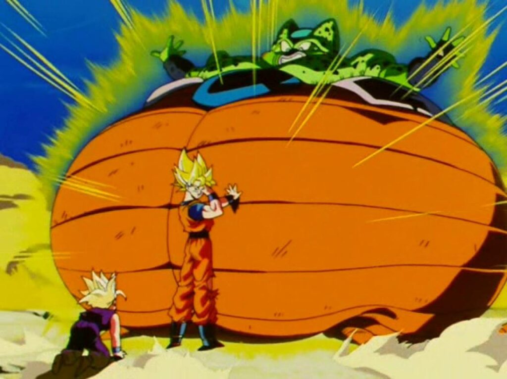 dbz goku cell auto destruction