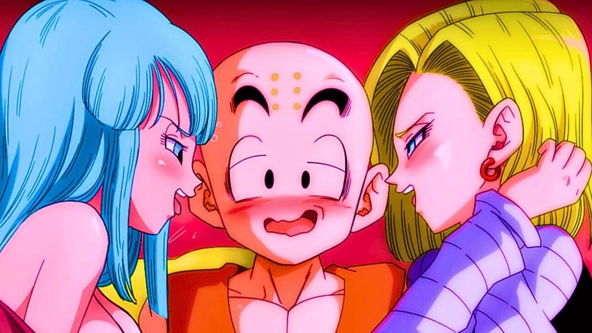 dragon ball krillin entoure de femmes